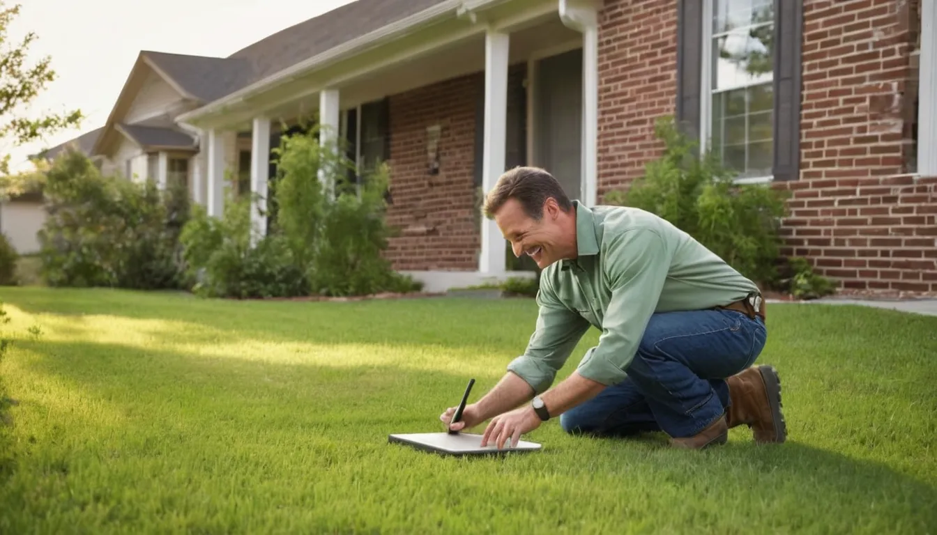 Friendly pest control provider showing a homeowner a treatment plan outside a brick ranch home in Hueytown